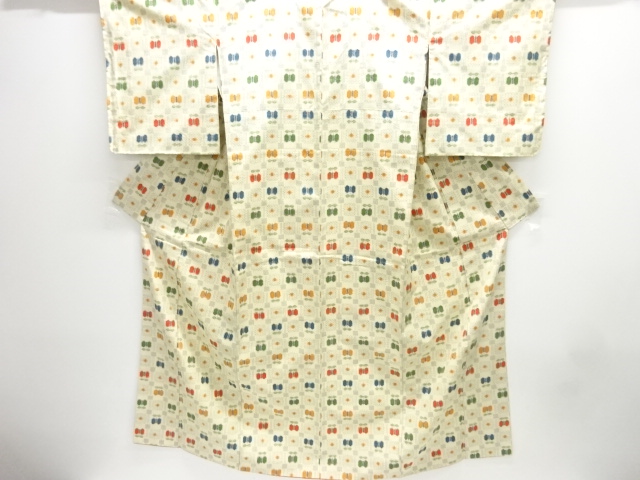 遠州椿模様織り出し十日町紬着物